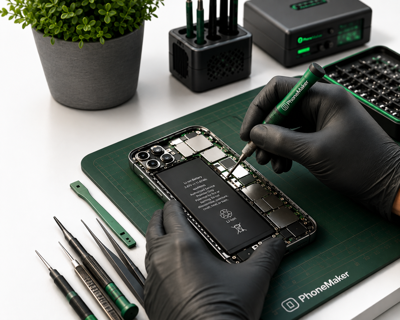 PhoneMaker Reparatur-Techniker bei der Arbeit